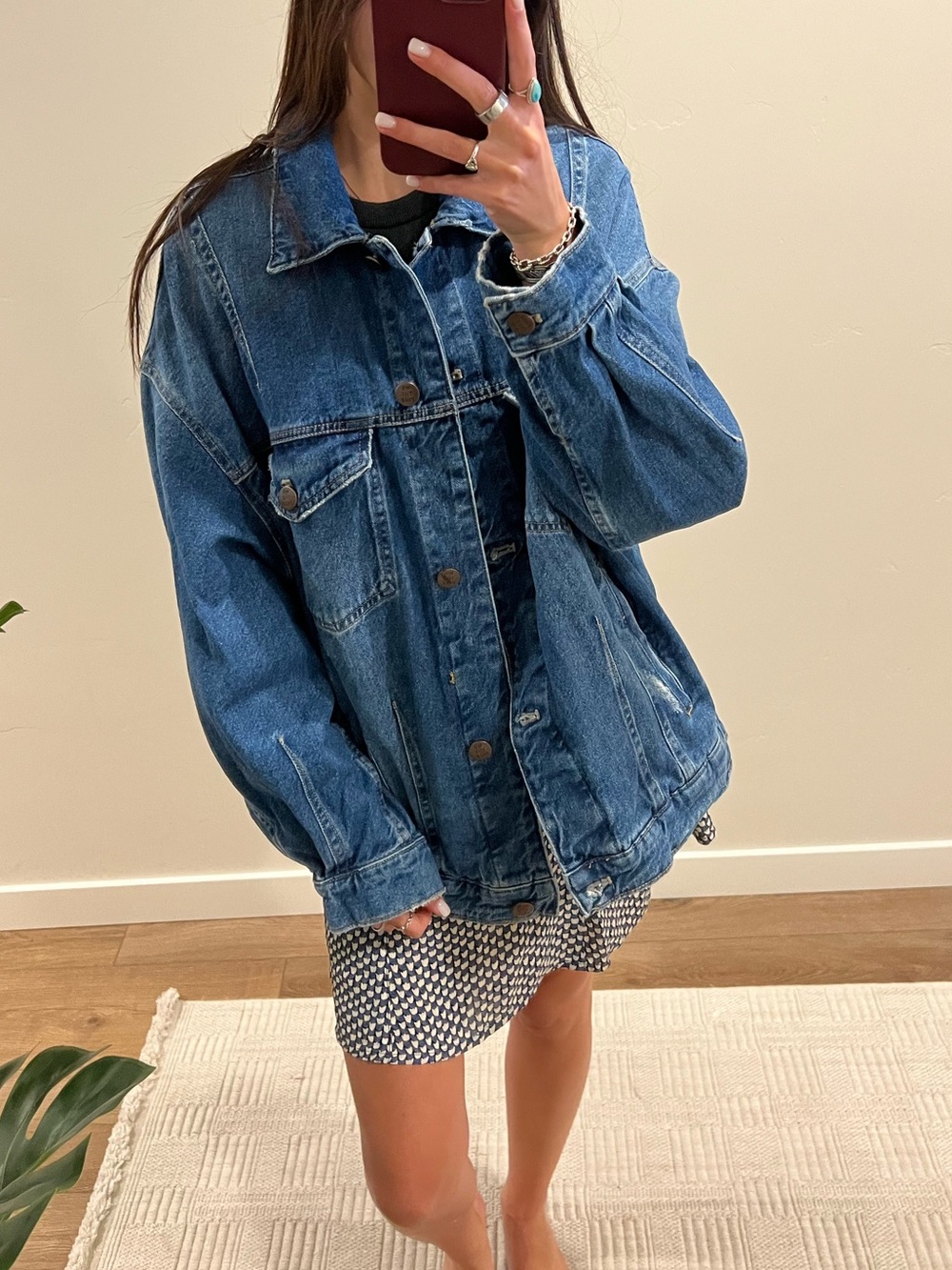 We The Free Dark Blue Oversized Denim Jacket